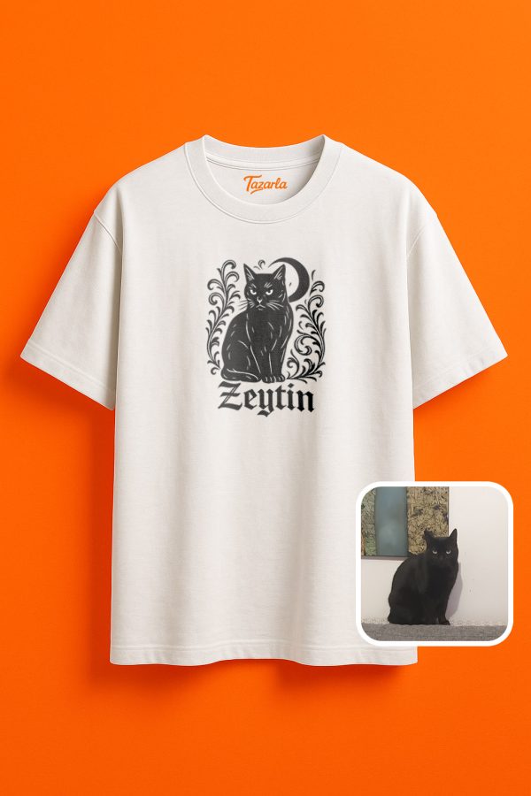 Zeytin Kedi Temalı Unisex Oversize T-Shirt ile Tarzını Yansıt!