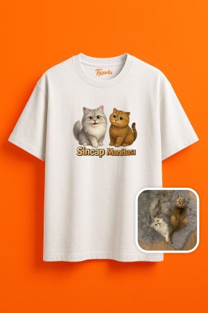 Sincap ve Manitası Desenli Unisex Oversize T-Shirt Modası Unisex Oversize T-Shirt