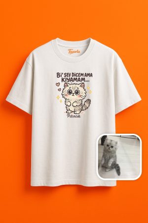Pıtırcık Kedi ile Rahat Tarz Unisex Oversize T-Shirt