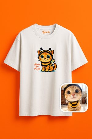Minik Arı Maya ile Eğlenceli Kediler Unisex Oversize T-Shirt