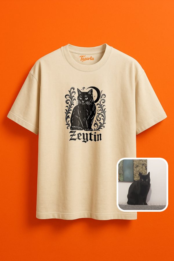 Zeytin Kedi Temalı Unisex Oversize T-Shirt ile Tarzını Yansıt! - Görsel 2