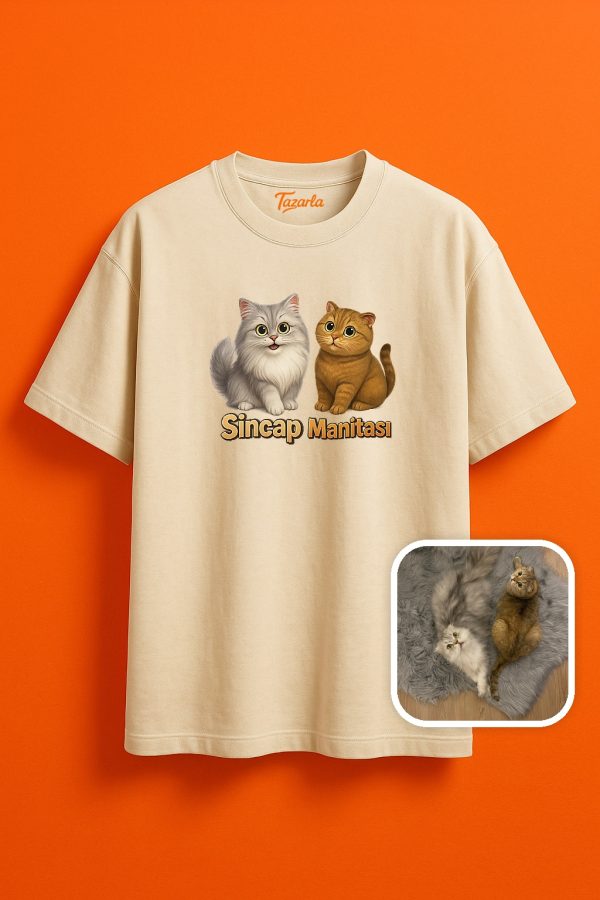 Sincap ve Manitası Desenli Unisex Oversize T-Shirt Modası Unisex Oversize T-Shirt - Görsel 6