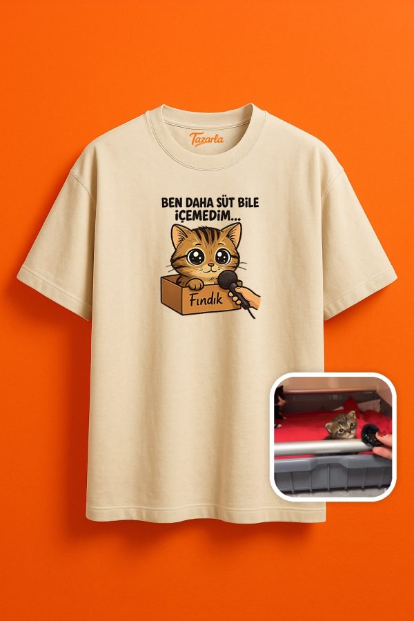 Minik Fındık Kedimiz ile Tarz Yaratın Unisex Oversize T-Shirt - Görsel 2