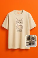 Sevimli Kedi Gray için Tasarlanmış Stil, Şimdi Seninle Oversize T-Shirt