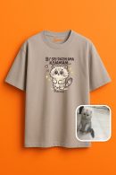Pıtırcık Kedi ile Rahat Tarz Unisex Oversize T-Shirt