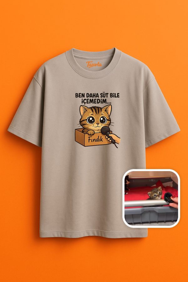 Minik Fındık Kedimiz ile Tarz Yaratın Unisex Oversize T-Shirt - Görsel 3