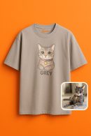Sevimli Kedi Gray için Tasarlanmış Stil, Şimdi Seninle Oversize T-Shirt