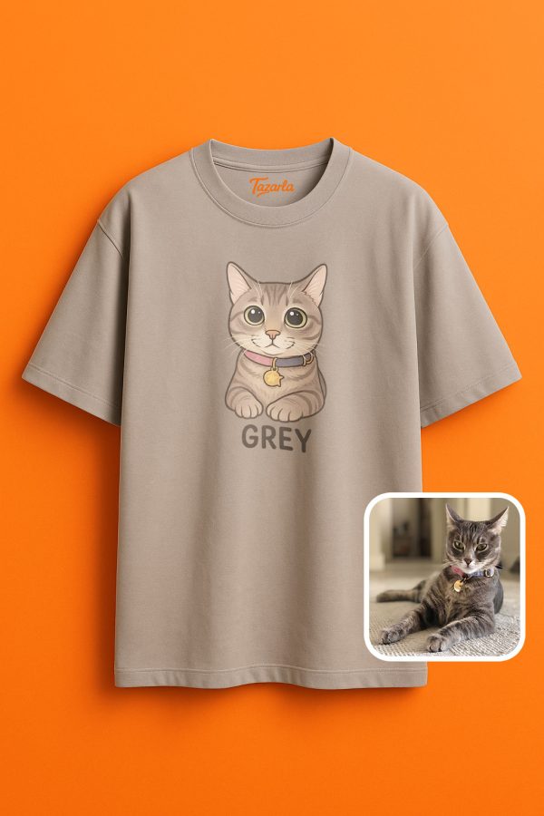 Sevimli Kedi Gray için Tasarlanmış Stil, Şimdi Seninle Oversize T-Shirt - Görsel 3