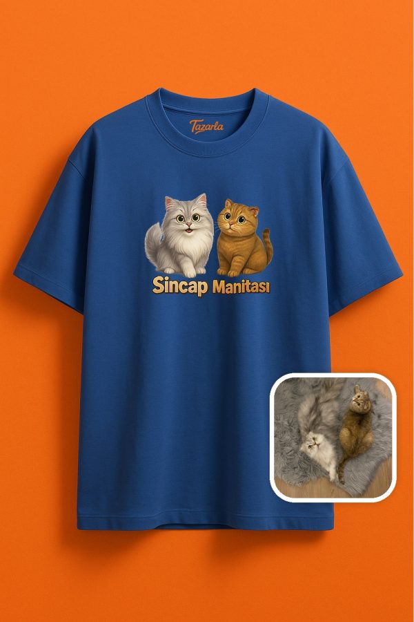 Sincap ve Manitası Desenli Unisex Oversize T-Shirt Modası Unisex Oversize T-Shirt - Görsel 4
