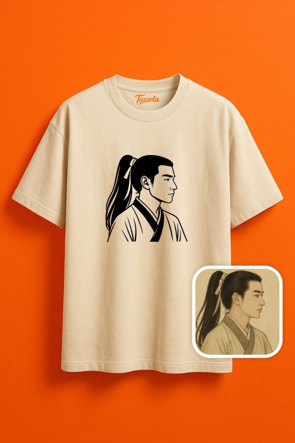 Eski Çin Portresi Şıklığı Unisex Oversize T-Shirt - Görsel 3