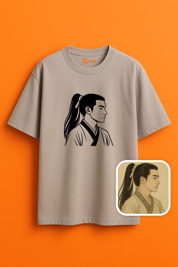 Eski Çin Portresi Şıklığı Unisex Oversize T-Shirt - Görsel 2