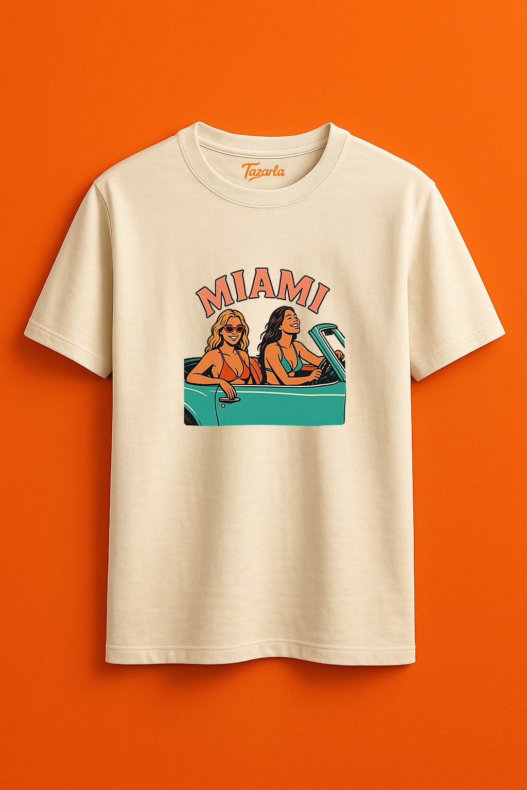 Miami Yazısı ile Bikinili Kızlar Unisex Regular T-Shirt