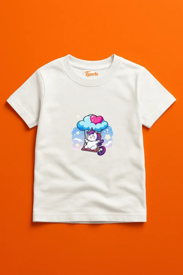 Salıncakta Sallanan Unicorn T-Shirt Unisex Regular Çocuk T-Shirt