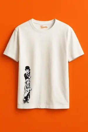 Charlie Chaplin ile Sevimli Çocuk Strili Unisex Regular T-Shirt
